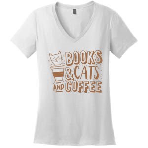 Books Cats And Coffee Lover Women's V-Neck T-Shirt