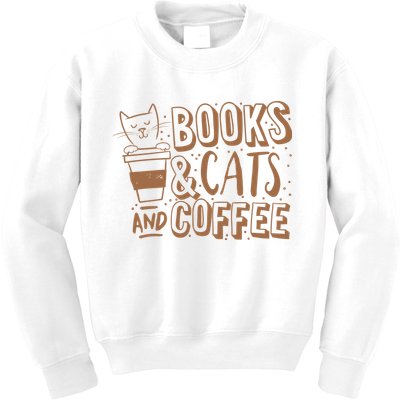 Books Cats And Coffee Lover Kids Sweatshirt
