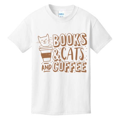Books Cats And Coffee Lover Kids T-Shirt