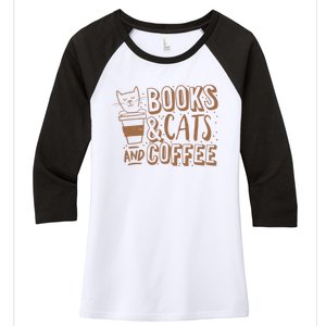 Books Cats And Coffee Lover Women's Tri-Blend 3/4-Sleeve Raglan Shirt