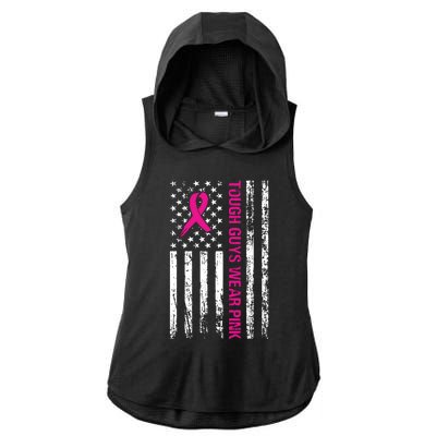 Breast Cancer Awareness Tough Guys Wear Pink American Us Flag Pink Ribbon Ladies PosiCharge Tri-Blend Wicking Draft Hoodie Tank