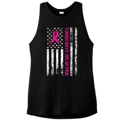 Breast Cancer Awareness Tough Guys Wear Pink American Us Flag Pink Ribbon Ladies PosiCharge Tri-Blend Wicking Tank