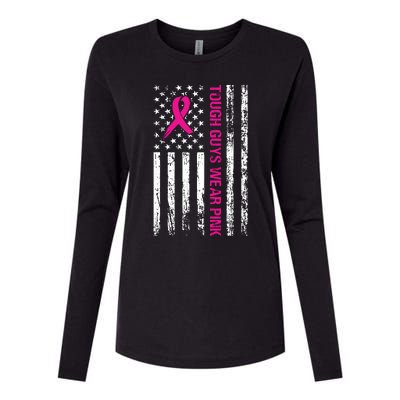 Breast Cancer Awareness Tough Guys Wear Pink American Us Flag Pink Ribbon Womens Cotton Relaxed Long Sleeve T-Shirt