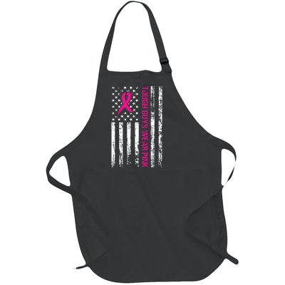 Breast Cancer Awareness Tough Guys Wear Pink American Us Flag Pink Ribbon Full-Length Apron With Pockets