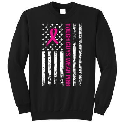 Breast Cancer Awareness Tough Guys Wear Pink American Us Flag Pink Ribbon Sweatshirt