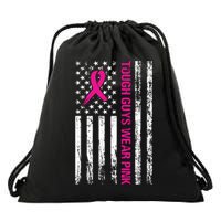 Breast Cancer Awareness Tough Guys Wear Pink American Us Flag Pink Ribbon Drawstring Bag