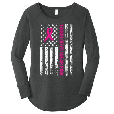 Breast Cancer Awareness Tough Guys Wear Pink American Us Flag Pink Ribbon Women's Perfect Tri Tunic Long Sleeve Shirt