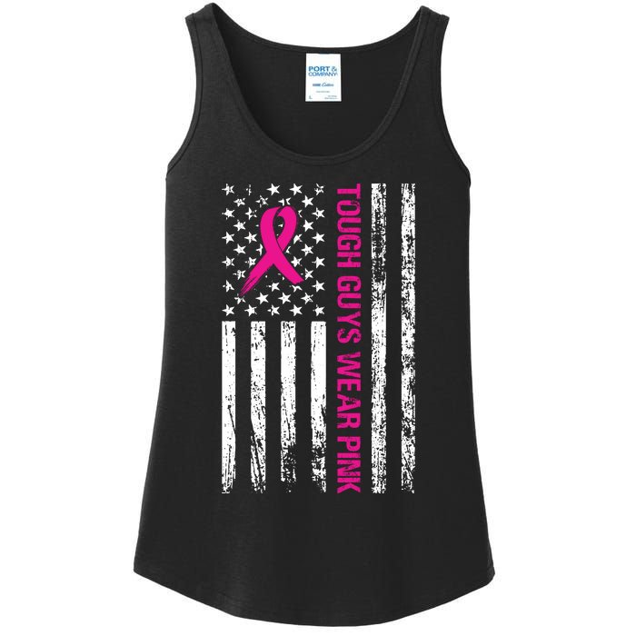 Breast Cancer Awareness Tough Guys Wear Pink American Us Flag Pink Ribbon Ladies Essential Tank