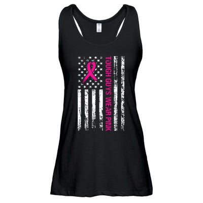 Breast Cancer Awareness Tough Guys Wear Pink American Us Flag Pink Ribbon Ladies Essential Flowy Tank