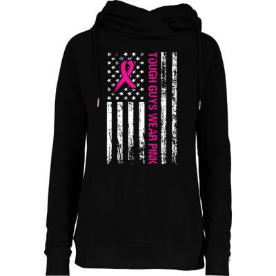 Breast Cancer Awareness Tough Guys Wear Pink American Us Flag Pink Ribbon Womens Funnel Neck Pullover Hood