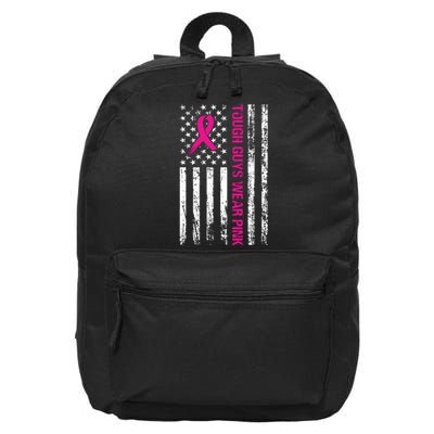 Breast Cancer Awareness Tough Guys Wear Pink American Us Flag Pink Ribbon 16 in Basic Backpack