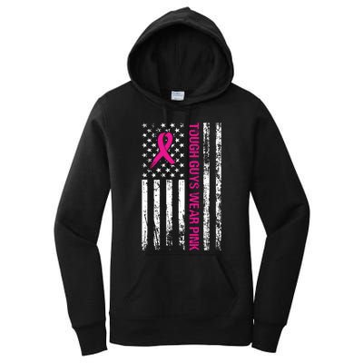 Breast Cancer Awareness Tough Guys Wear Pink American Us Flag Pink Ribbon Women's Pullover Hoodie