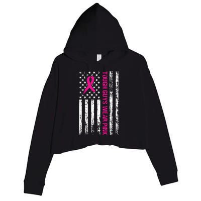 Breast Cancer Awareness Tough Guys Wear Pink American Us Flag Pink Ribbon Crop Fleece Hoodie