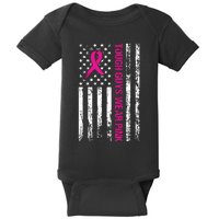 Breast Cancer Awareness Tough Guys Wear Pink American Us Flag Pink Ribbon Baby Bodysuit