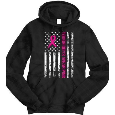 Breast Cancer Awareness Tough Guys Wear Pink American Us Flag Pink Ribbon Tie Dye Hoodie