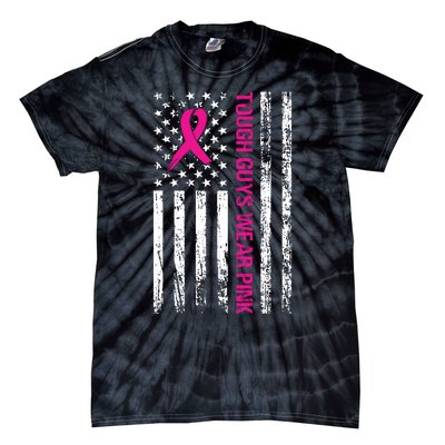 Breast Cancer Awareness Tough Guys Wear Pink American Us Flag Pink Ribbon Tie-Dye T-Shirt