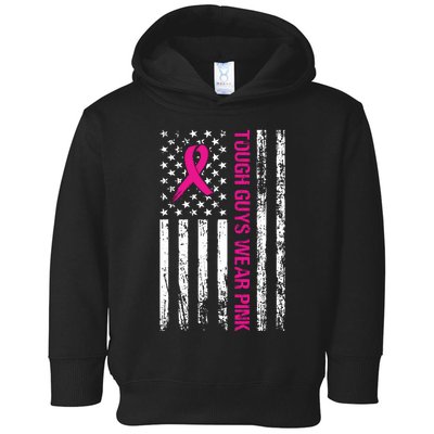 Breast Cancer Awareness Tough Guys Wear Pink American Us Flag Pink Ribbon Toddler Hoodie