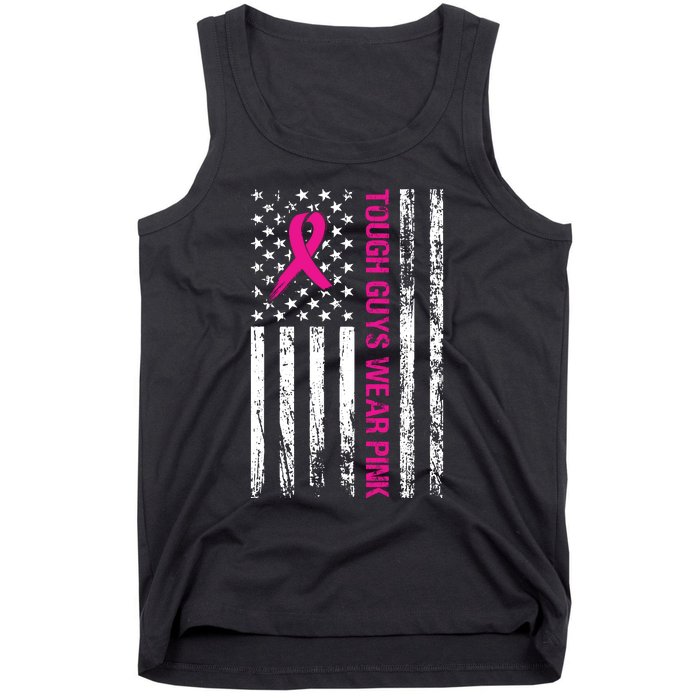 Breast Cancer Awareness Tough Guys Wear Pink American Us Flag Pink Ribbon Tank Top