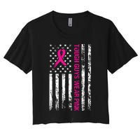 Breast Cancer Awareness Tough Guys Wear Pink American Us Flag Pink Ribbon Women's Crop Top Tee