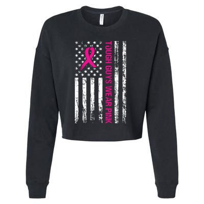 Breast Cancer Awareness Tough Guys Wear Pink American Us Flag Pink Ribbon Cropped Pullover Crew