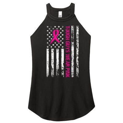 Breast Cancer Awareness Tough Guys Wear Pink American Us Flag Pink Ribbon Women's Perfect Tri Rocker Tank