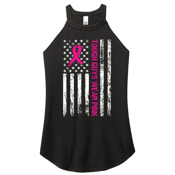 Breast Cancer Awareness Tough Guys Wear Pink American Us Flag Pink Ribbon Women's Perfect Tri Rocker Tank