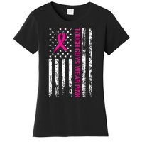 Breast Cancer Awareness Tough Guys Wear Pink American Us Flag Pink Ribbon Women's T-Shirt