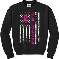 Breast Cancer Awareness Tough Guys Wear Pink American Us Flag Pink Ribbon Kids Sweatshirt