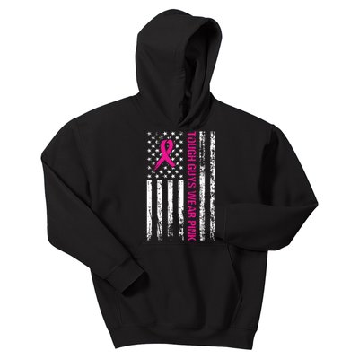 Breast Cancer Awareness Tough Guys Wear Pink American Us Flag Pink Ribbon Kids Hoodie