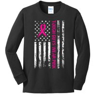 Breast Cancer Awareness Tough Guys Wear Pink American Us Flag Pink Ribbon Kids Long Sleeve Shirt