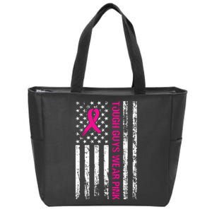 Breast Cancer Awareness Tough Guys Wear Pink American Us Flag Pink Ribbon Zip Tote Bag