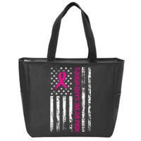 Breast Cancer Awareness Tough Guys Wear Pink American Us Flag Pink Ribbon Zip Tote Bag