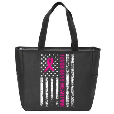 Breast Cancer Awareness Tough Guys Wear Pink American Us Flag Pink Ribbon Zip Tote Bag