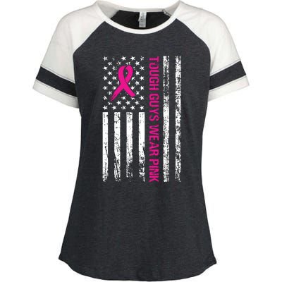 Breast Cancer Awareness Tough Guys Wear Pink American Us Flag Pink Ribbon Enza Ladies Jersey Colorblock Tee