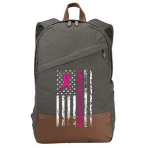 Breast Cancer Awareness Tough Guys Wear Pink American Us Flag Pink Ribbon Cotton Canvas Backpack