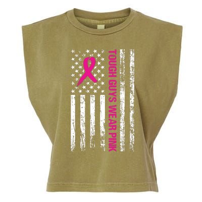 Breast Cancer Awareness Tough Guys Wear Pink American Us Flag Pink Ribbon Garment-Dyed Women's Muscle Tee