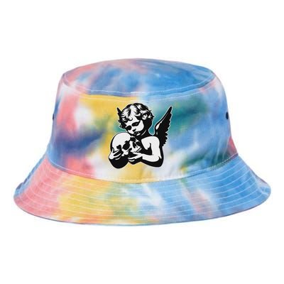 Blackwork Cherub Angel Holding Skull Tie Dye Newport Bucket Hat