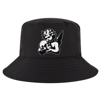 Blackwork Cherub Angel Holding Skull Cool Comfort Performance Bucket Hat