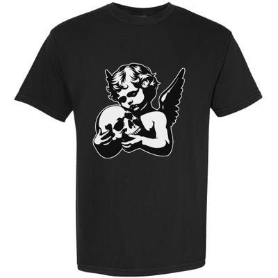 Blackwork Cherub Angel Holding Skull Garment-Dyed Heavyweight T-Shirt