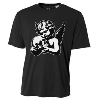 Blackwork Cherub Angel Holding Skull Cooling Performance Crew T-Shirt