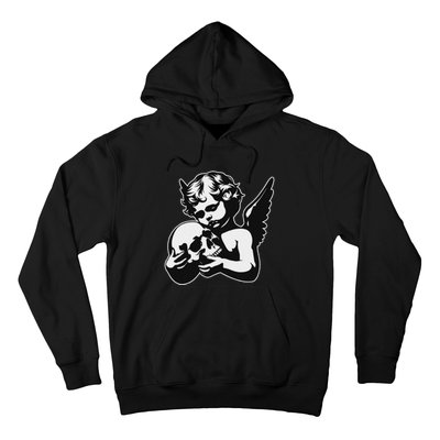 Blackwork Cherub Angel Holding Skull Hoodie