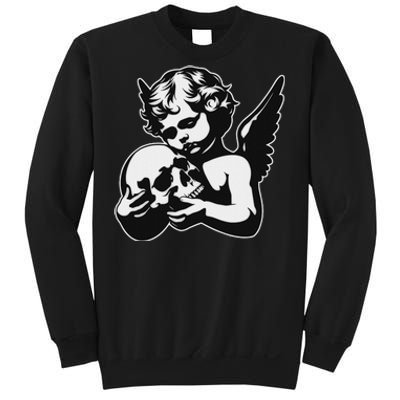 Blackwork Cherub Angel Holding Skull Sweatshirt