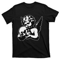 Blackwork Cherub Angel Holding Skull T-Shirt