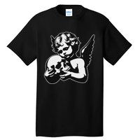 Blackwork Cherub Angel Holding Skull Tall T-Shirt