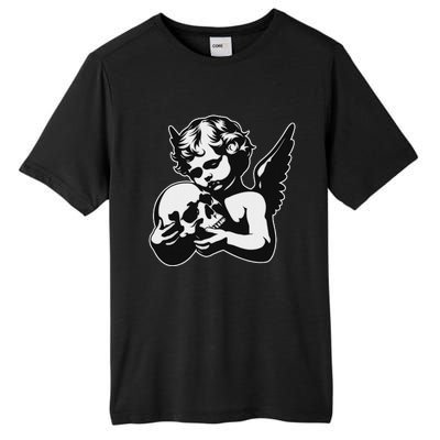 Blackwork Cherub Angel Holding Skull Tall Fusion ChromaSoft Performance T-Shirt