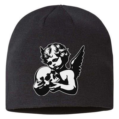 Blackwork Cherub Angel Holding Skull Sustainable Beanie