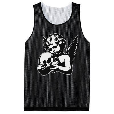 Blackwork Cherub Angel Holding Skull Mesh Reversible Basketball Jersey Tank