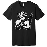 Blackwork Cherub Angel Holding Skull Premium T-Shirt