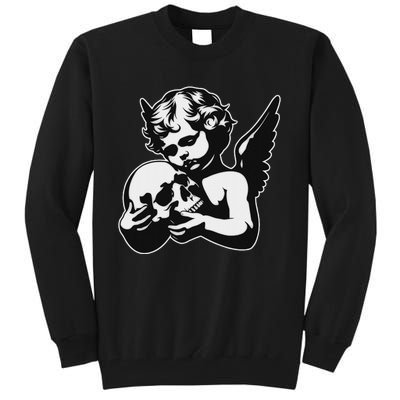 Blackwork Cherub Angel Holding Skull Tall Sweatshirt