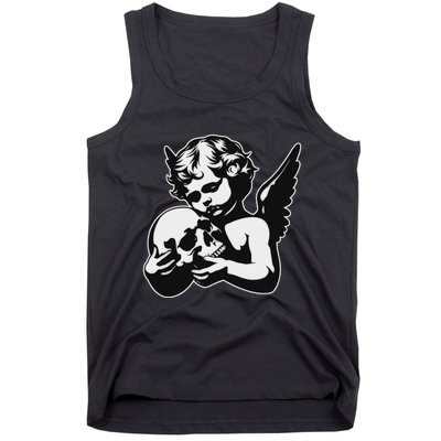 Blackwork Cherub Angel Holding Skull Tank Top